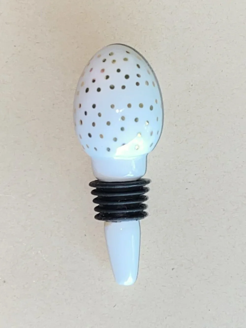 Wine Bottle Stopper-White Glazed Porcelain Egg w/Gold Polka Dots, by Threshold
